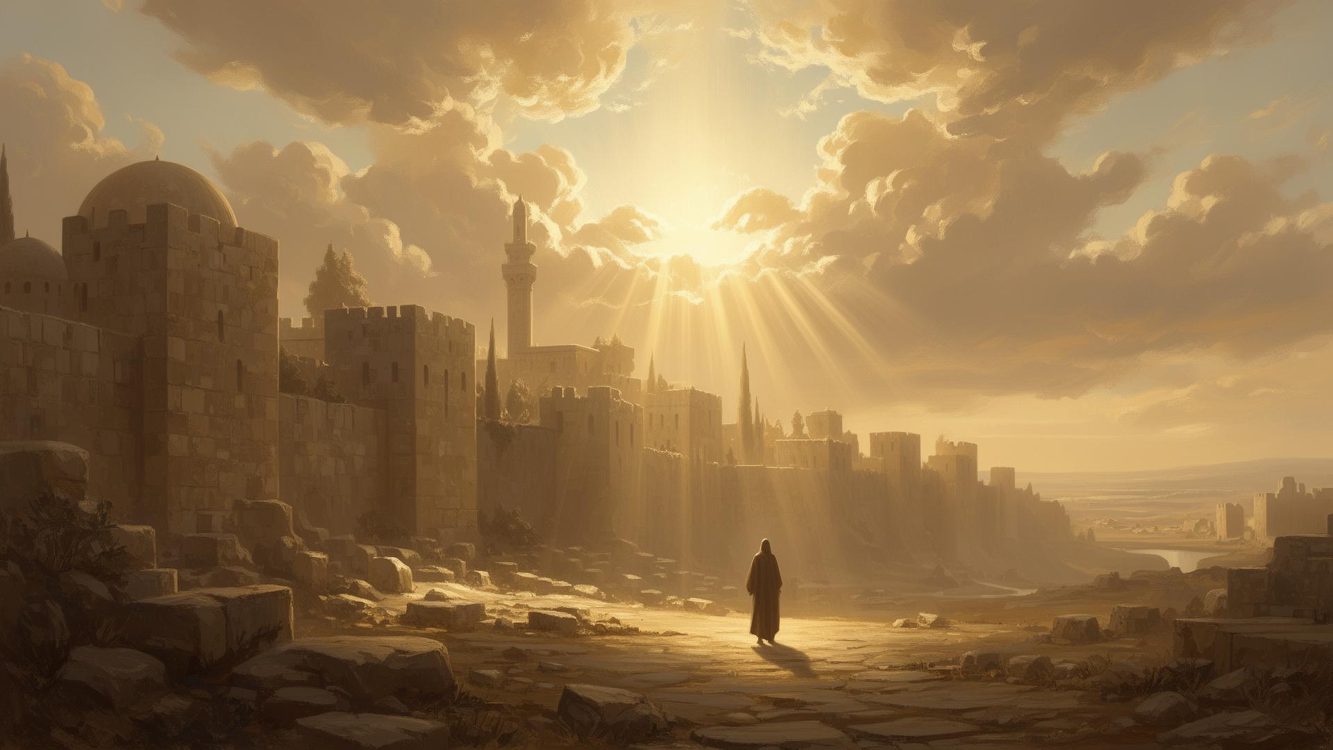 Luz divina sobre Jerusalém antiga